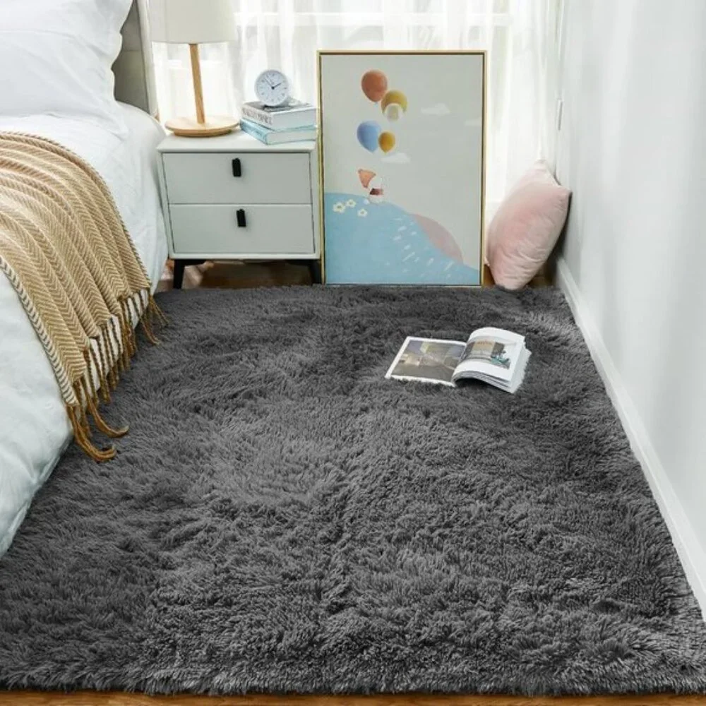 New 4x6 Grey Area Rug, Fluffy Soft Shag Carpet for Bedroom, Living Room, Kids